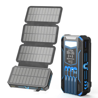 High-Capacity Solar Charger Power Bank, 6W Fast Charging, 4 Built-in Cables & 7 Outputs