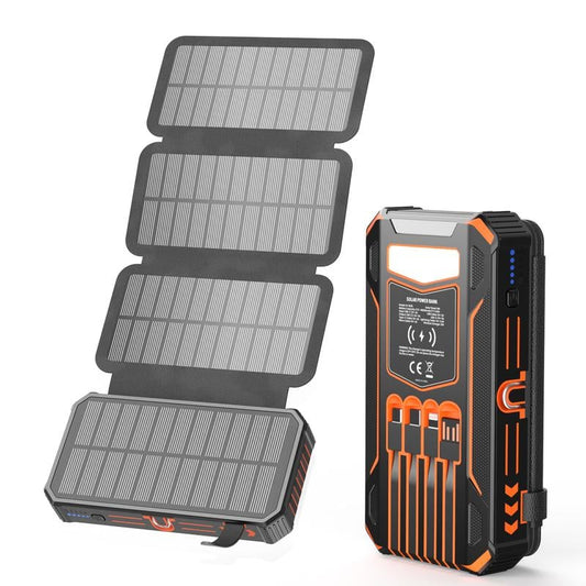 High-Capacity Solar Charger Power Bank, 6W Fast Charging, 4 Built-in Cables & 7 Outputs