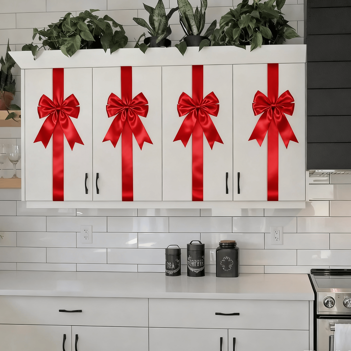 🎄4PCS Red/Green Christmas Cabinet Ribbon