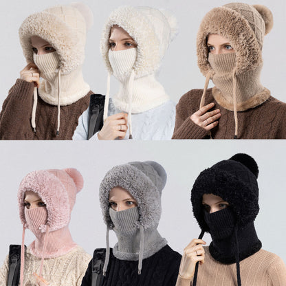 3 in 1 Winter Beanie Hat Scarf Mask Hat For Women