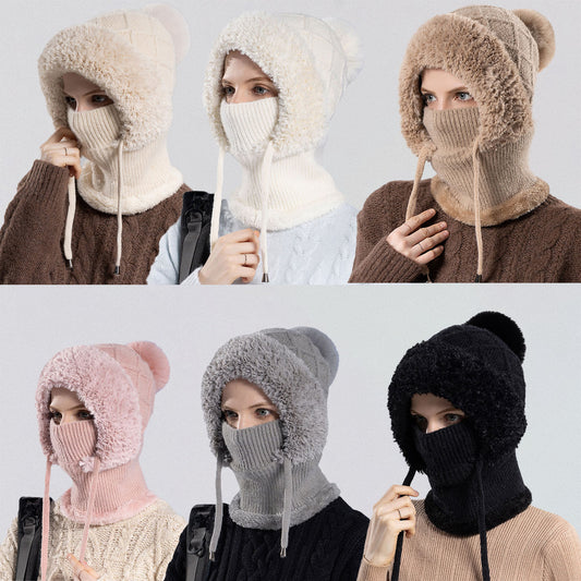 3 in 1 Winter Beanie Hat Scarf Mask Hat For Women