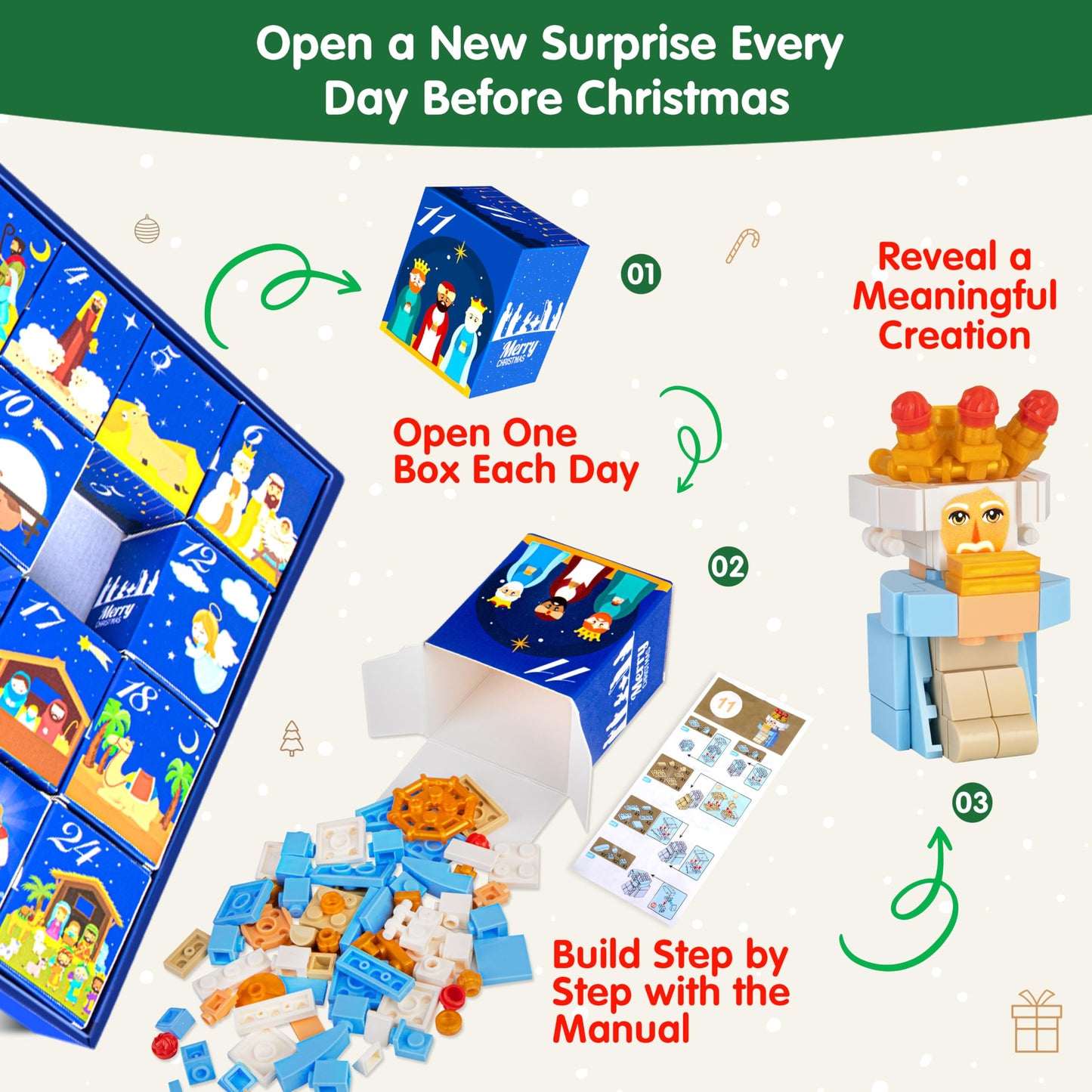 2025 Kids, 24 Days of Nativity Advent Calendar Building Blocks